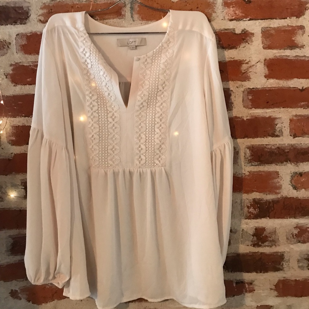 Loft cream color blouse with lace detail